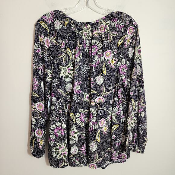 Old Navy NWT floral print vneck tassel tie front peasant blouse woman's size L - Picture 3 of 12